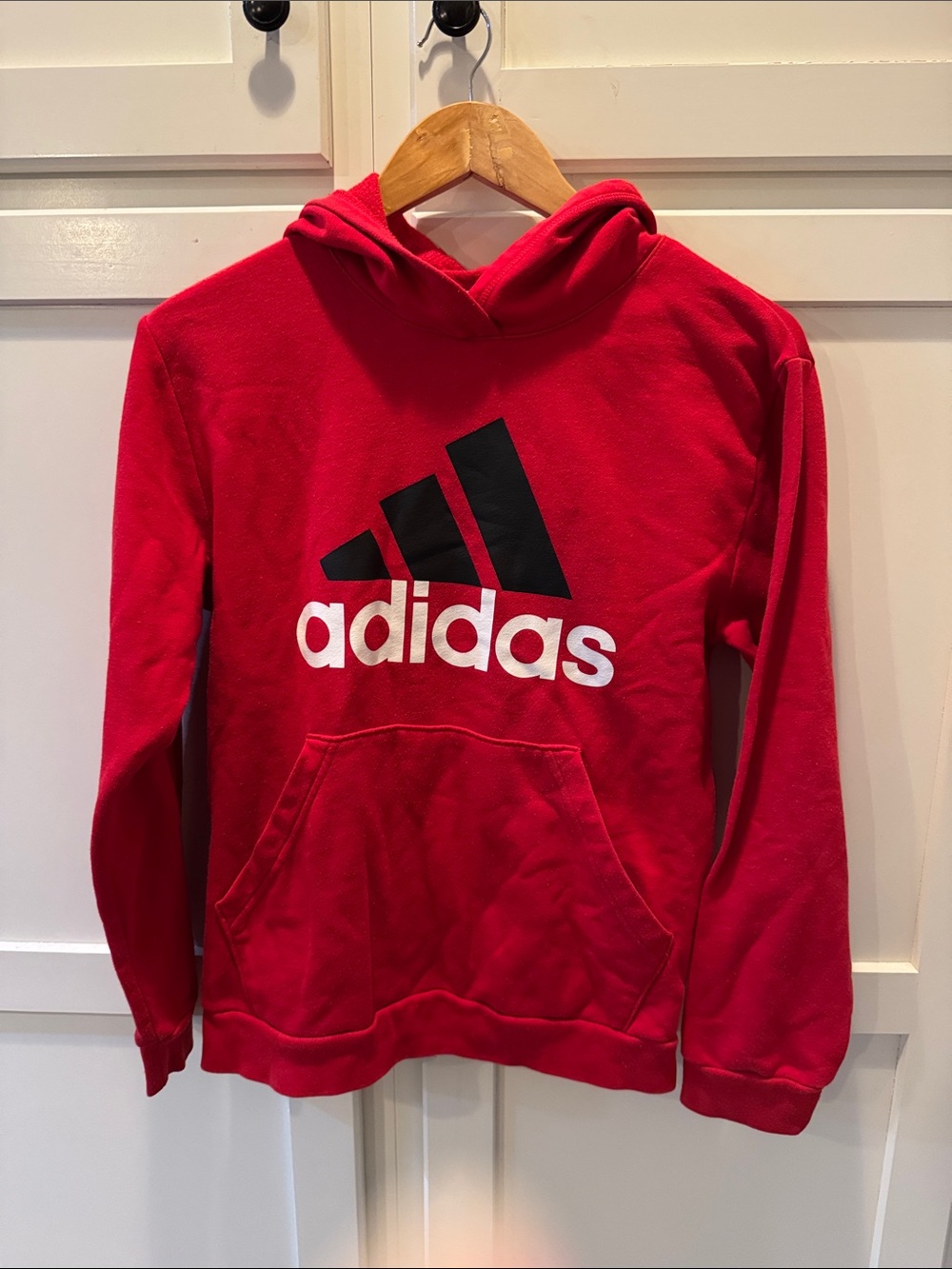 adidas Red Crewneck Logo Hoodie with Black and White Accents